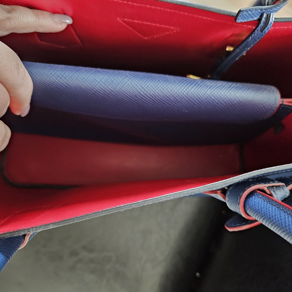 PRADA Medium Saffiano Leather Double Bag Bluette/ Fiery Red Authentic with Box! - Picture 3 of 8